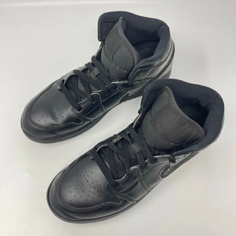 Nike Air Jordan 1 Mid Triple Black Sneakers Youth Size 7Y 8.5 Women’s 554725-090